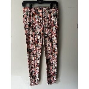 Zara Basic Womens Floral Ankle Trousers Slim Fit Multi Color XS Cotton Blend